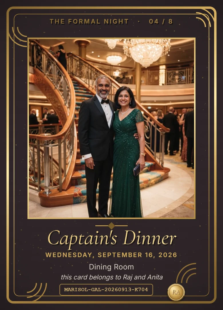 The captain's dinner and the table keepsake card example